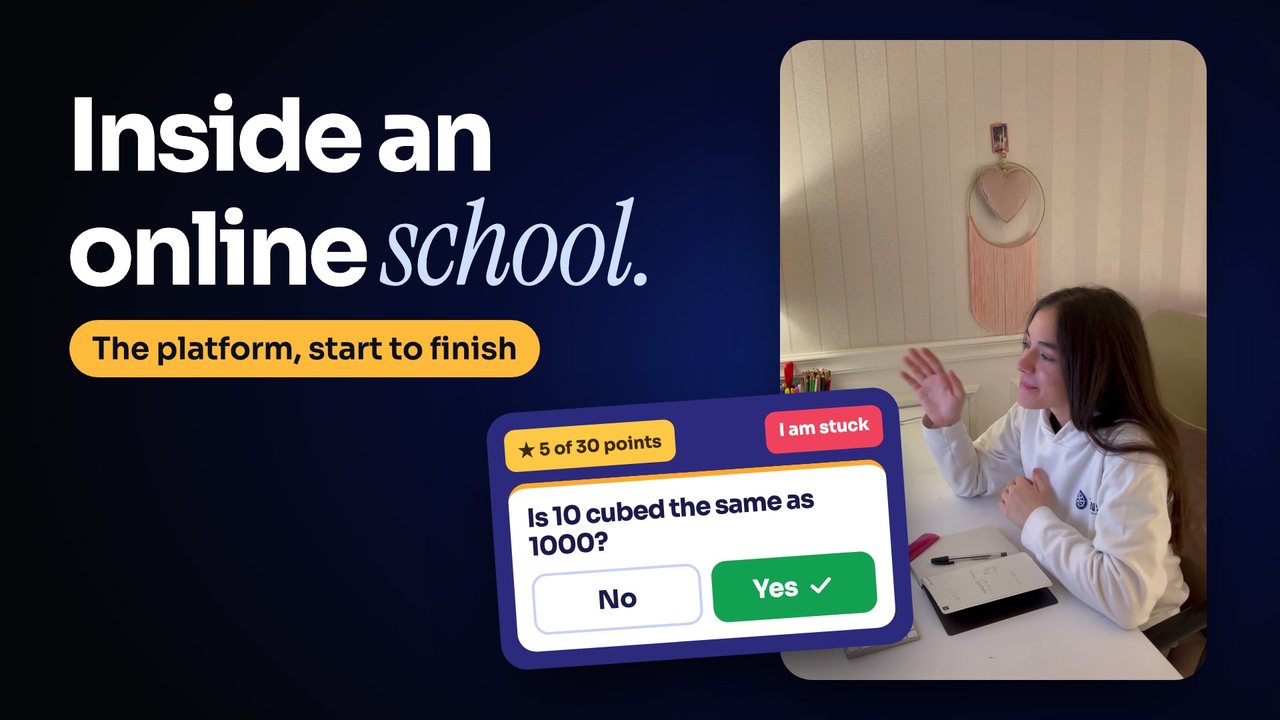 The cover of the film: inside an online school, with a student at her desk and a question on the platform