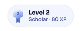 A badge reading “Level 2, Scholar, 80 XP”