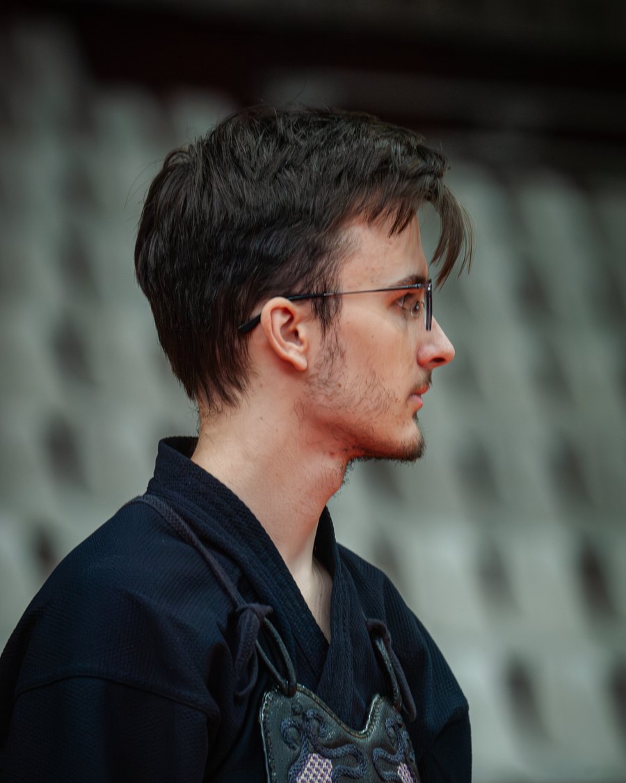 Maksim B., an IWS student, in profile in his kendo uniform