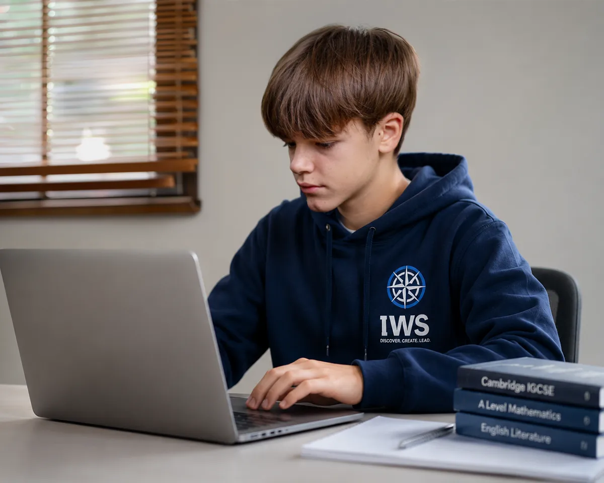 A student in a live online lesson at IWS Online School