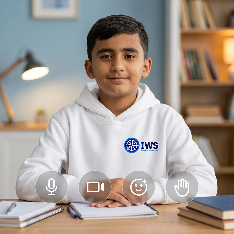 Secondary school student learning live online with a qualified IWS teacher