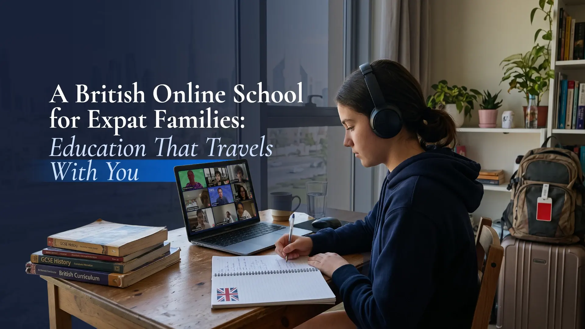 Expat family studying with a British online school while living abroad