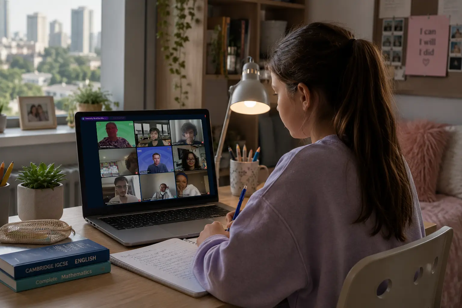 Child continuing British online education from a new country after relocation