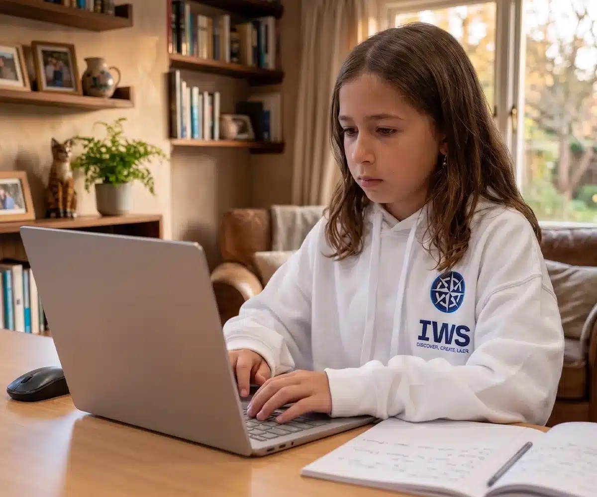 Parent getting answers about IWS online primary school lessons and support