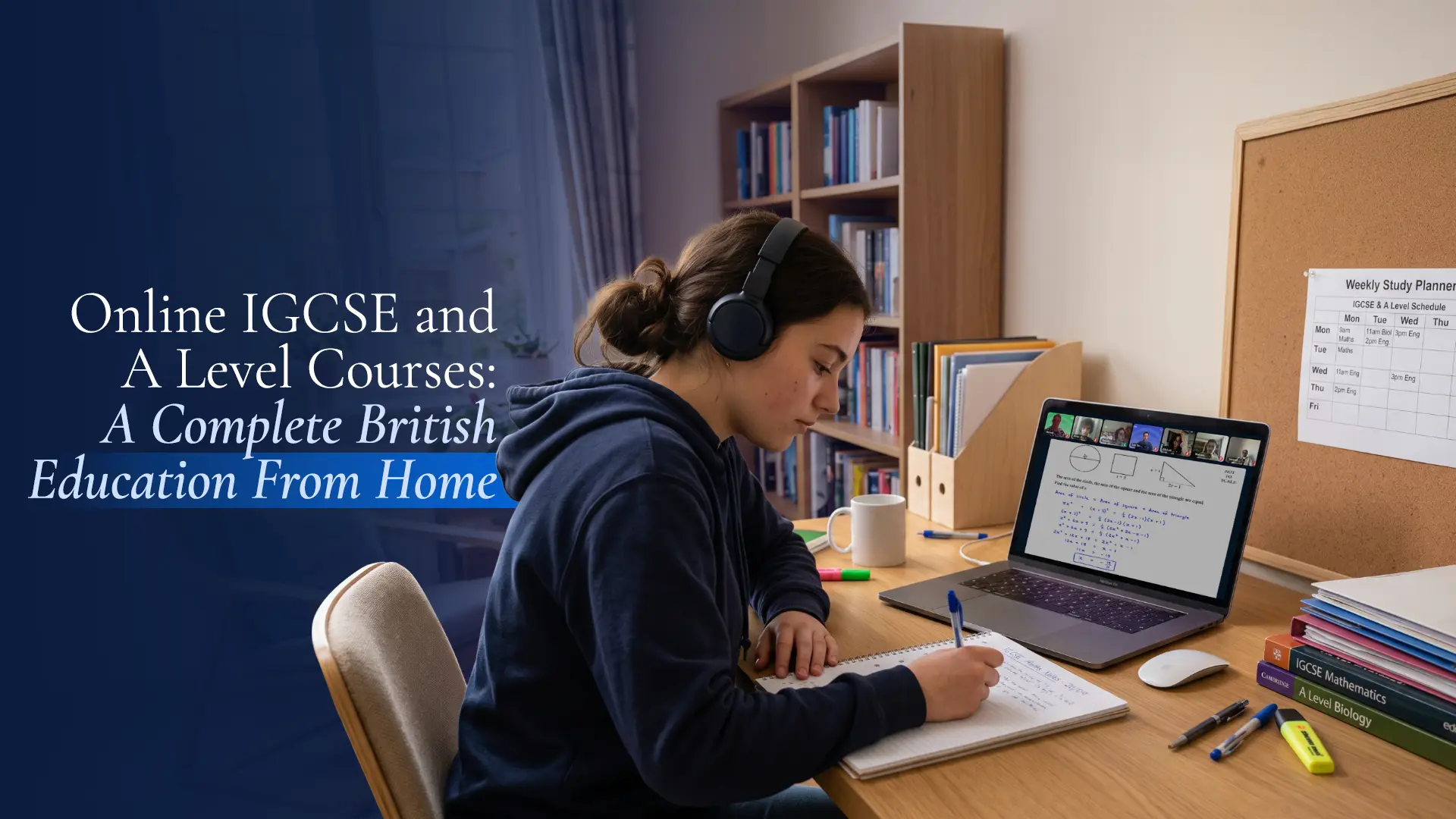 Student taking online IGCSE and A Level courses for a complete British education from home