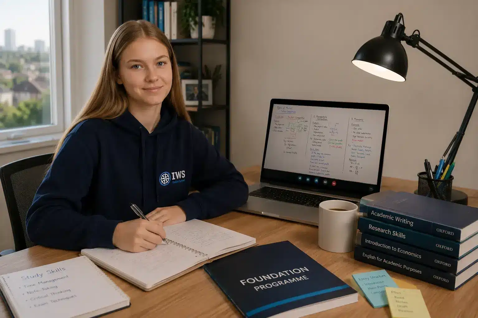 Student working through university foundation programme modules online with IWS