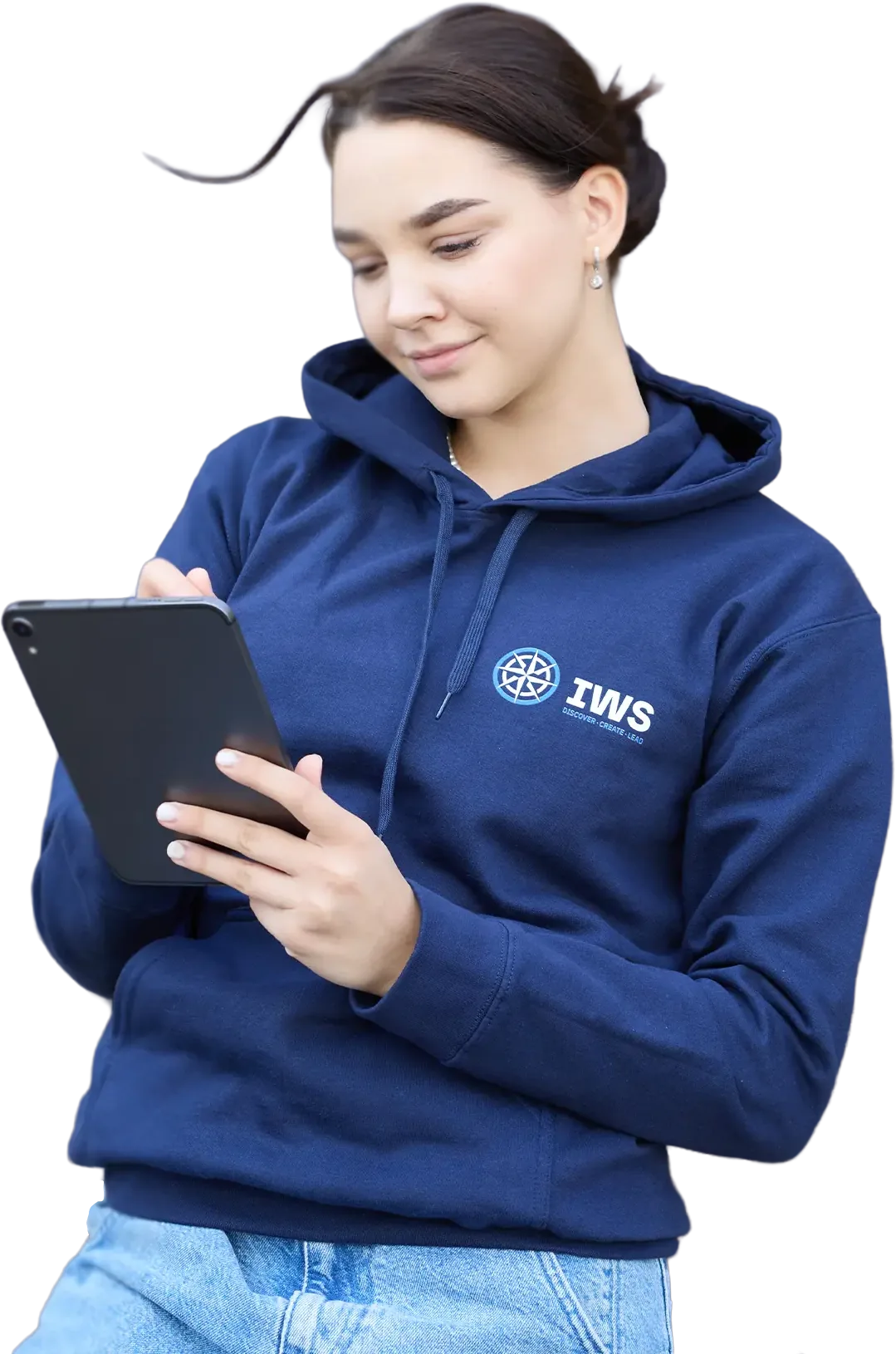An IWS Online School student working on a tablet